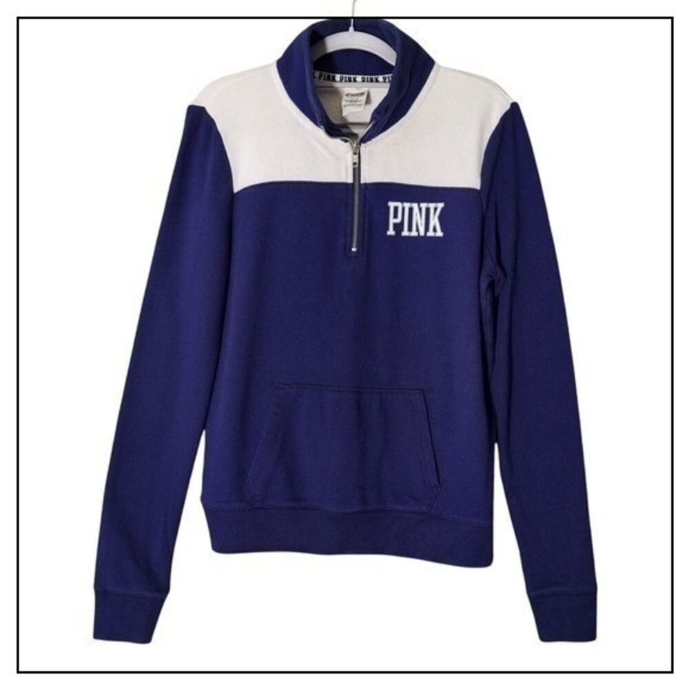 Victoria Secret Pink Pullover Women S Blue Athleisure 1/2 Zip Campus Lounge Cozy
